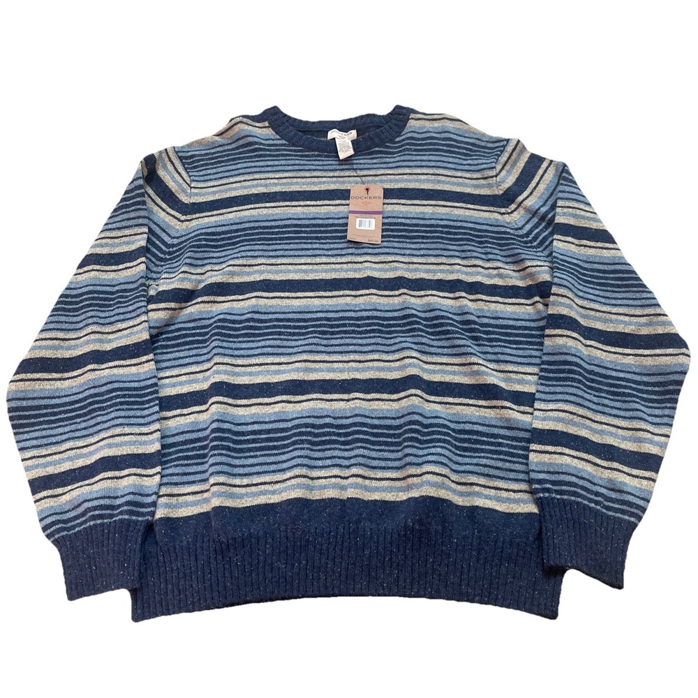 Dockers Men's XXL‎ Crewneck Sweater Blue/Gray Long Sleeve Stripe New